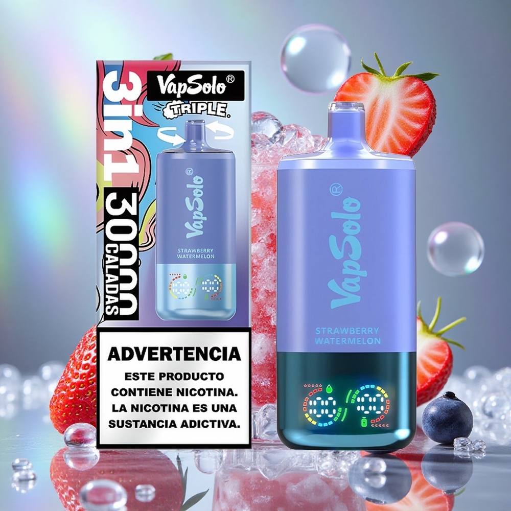 Jagoda lubenica & borovnica led VapSolo Triple 30000 Puffs 40 мл е-течности