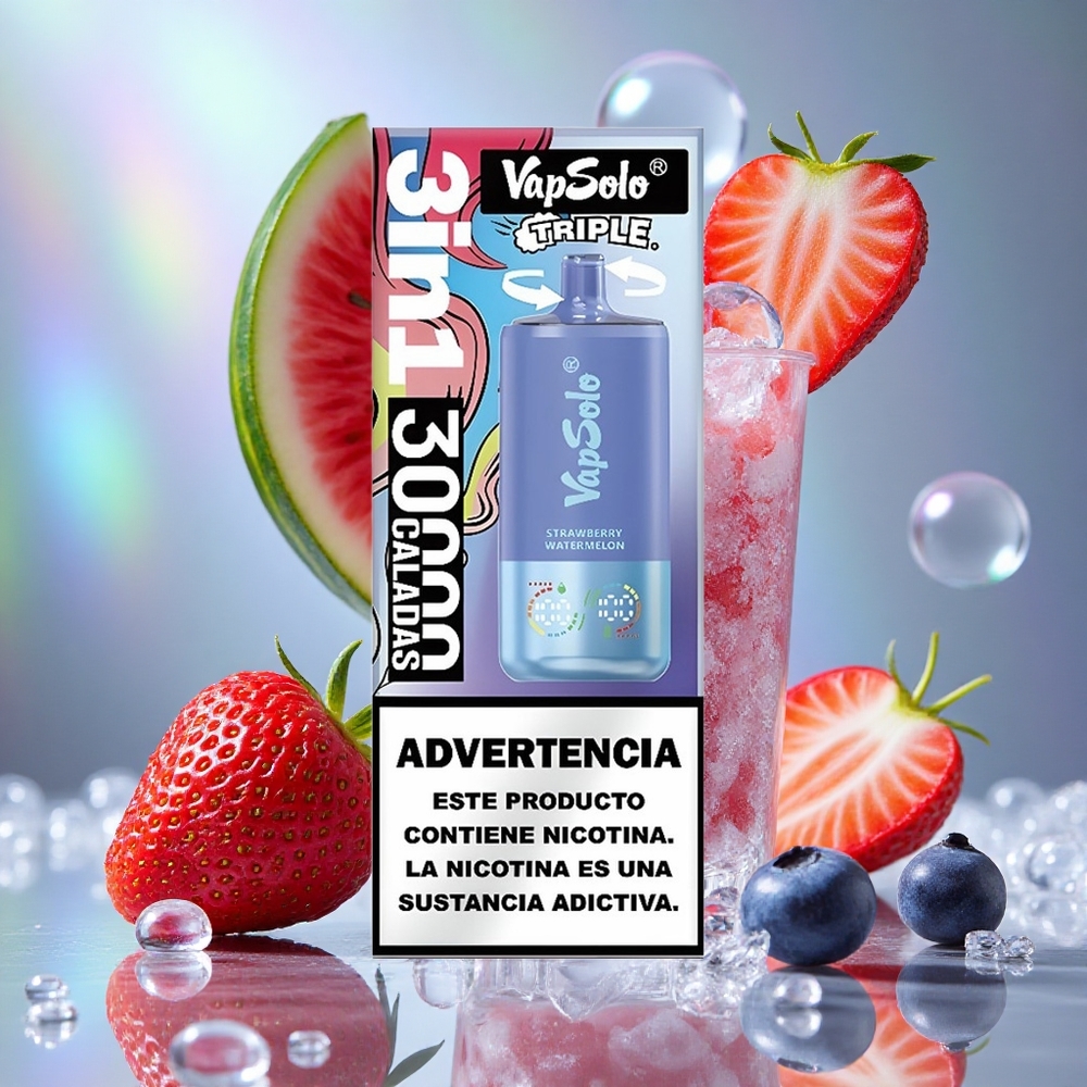 Jagoda lubenica & borovnica led VapSolo Triple 30000 Puffs 40 мл е-течности
