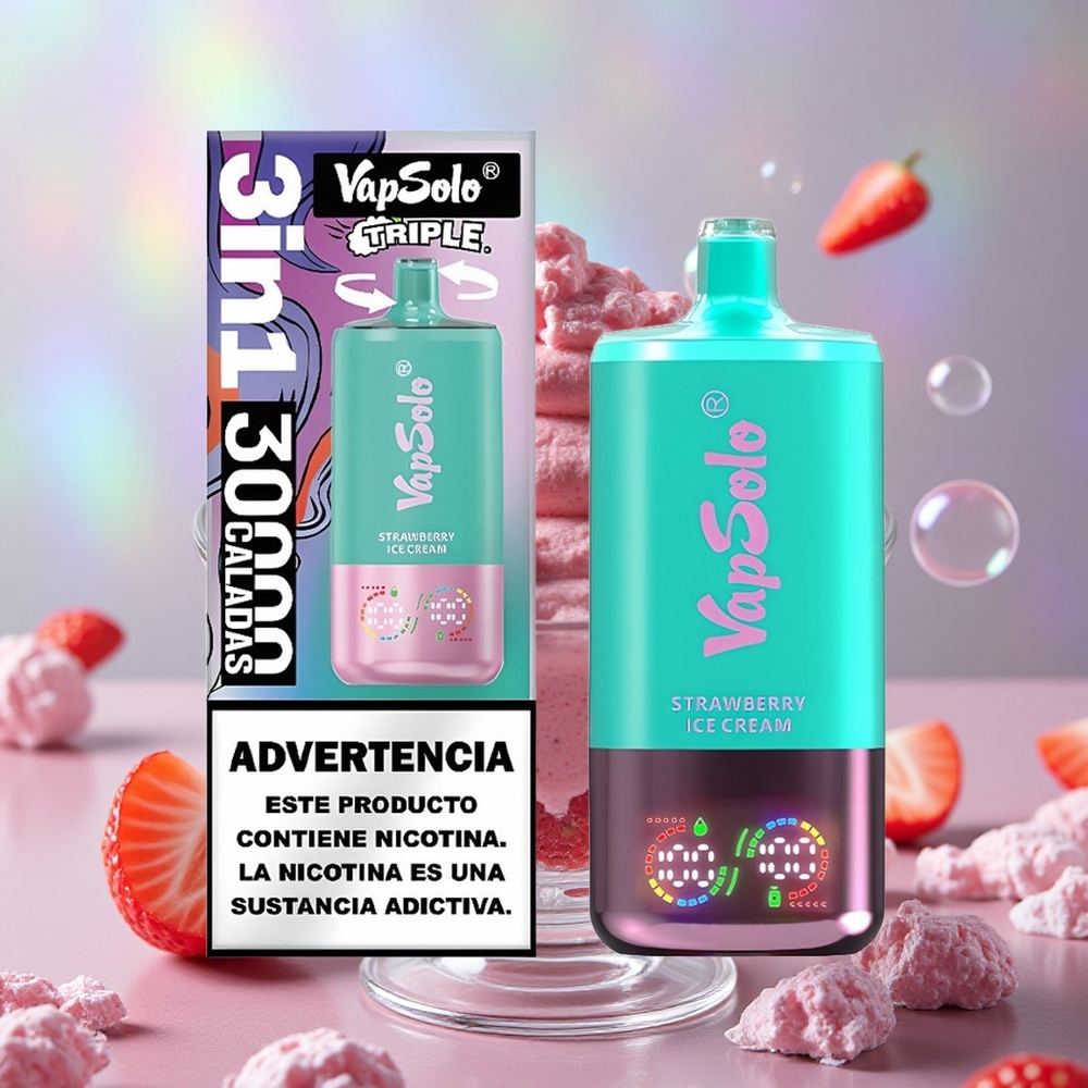 Јагода Сладолед VapSolo Triple 30000 Дувања 40 мл е-течности