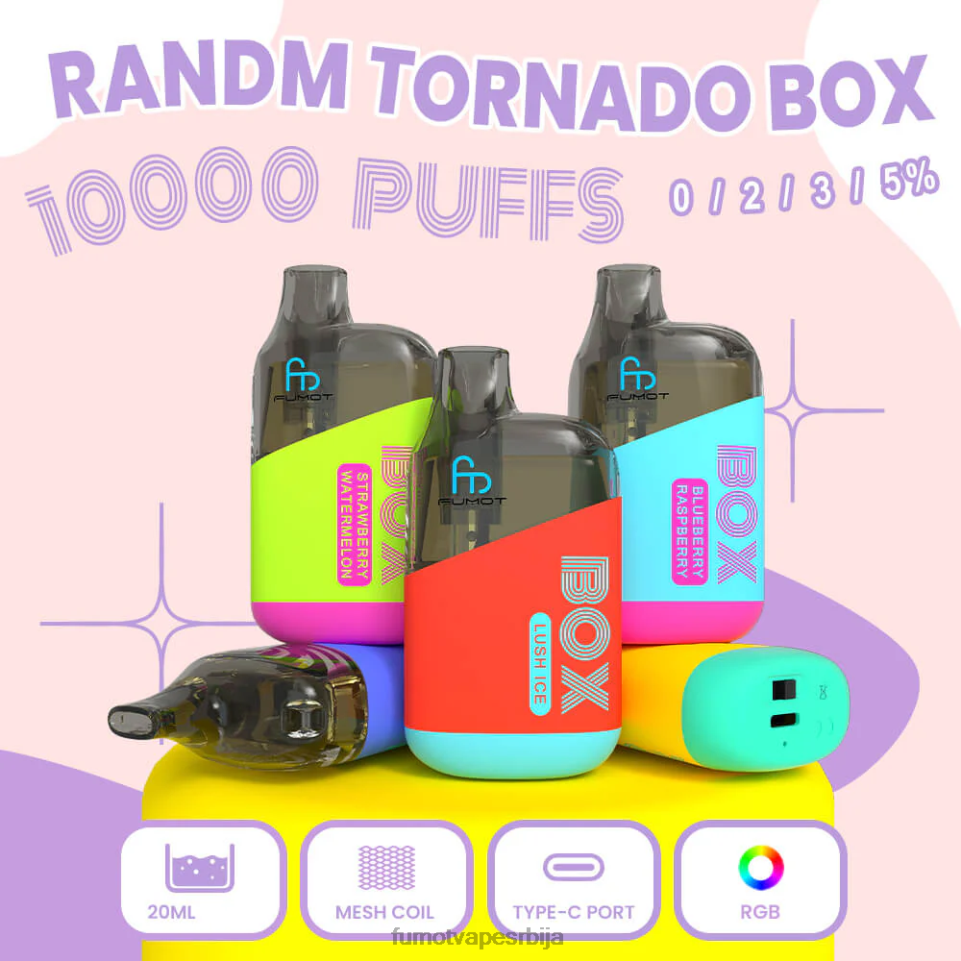 Fumot Tornado T0VLT360 лед од јагоде 10000 једнократна кутија за вапе под - 20мл (1 комад) Fumot vape flavors