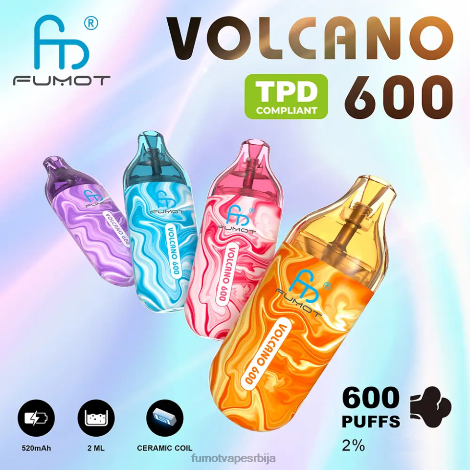 Fumot Volcano T0VLT301 цоол минт Вапе за једнократну употребу у складу са 600 тпд - 2мл (3 комада сет) Fumot vape srbija