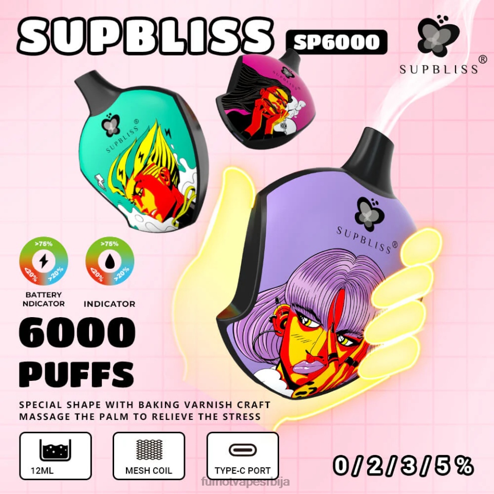 Fumot Supbliss T0VLT458 бресква манго лубеница сп6000 вапе под за једнократну употребу - 12мл (1 комад) Fumot tech