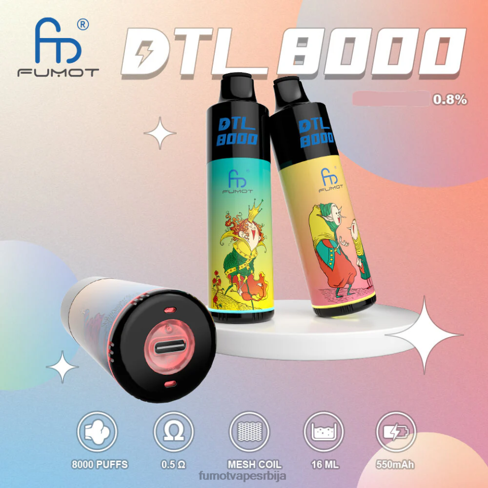 Fumot DTL T0VLT423 ананас кокос рум 8000 вапе оловка за једнократну употребу - 16мл (1 комад) Fumot vape sale