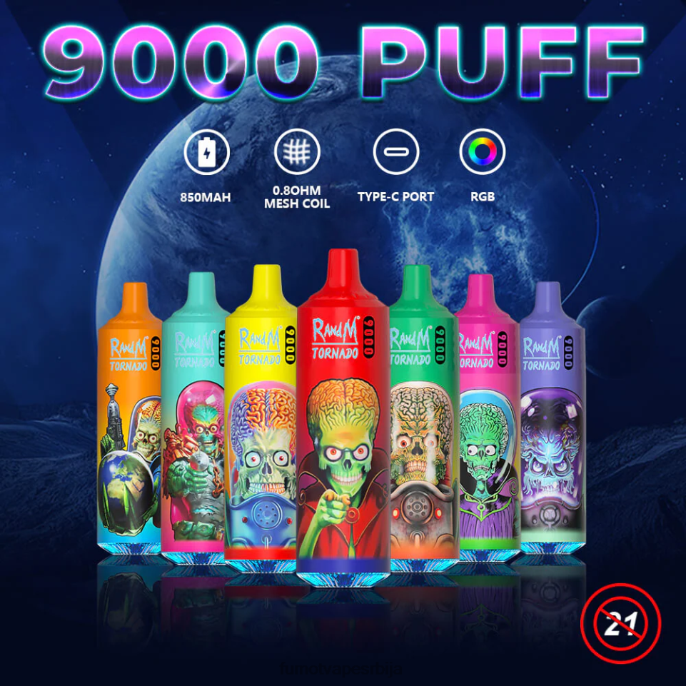 Fumot Tornado T0VLT18 малина лубеница 18мл 9000 једнократна вапе оловка (1 комад) Fumot tech