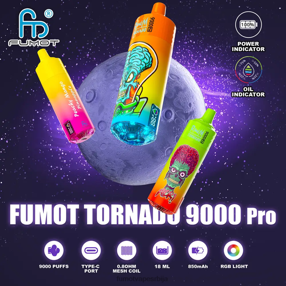 Fumot Tornado T0VLT208 боровница кисела малина 9000 про вапе за једнократну употребу - 18мл (1 комад) Fumot tech
