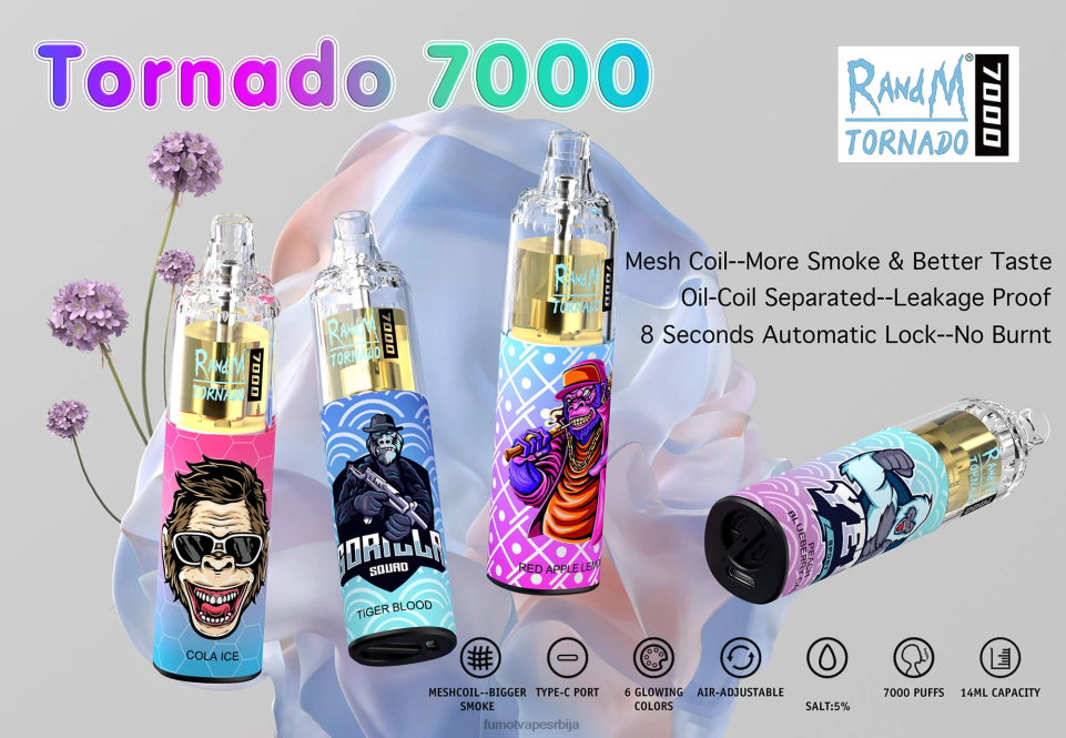 Fumot Tornado T0VLT71 цхерри цола 7000 вапе оловка за једнократну употребу - 14мл (1 комад) Fumot vape srbija