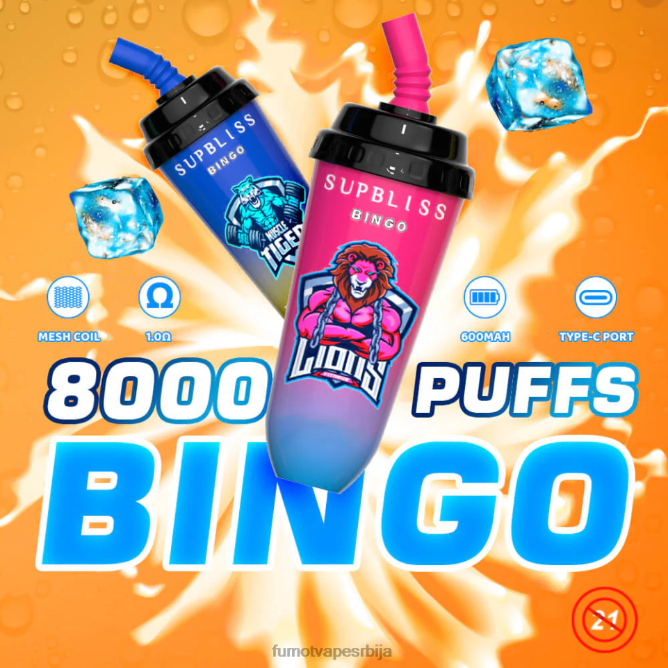 Fumot Supbliss Bingo T0VLT409 јагода манго 16мл 8000 вапе под уређај за једнократну употребу (1 комад) Fumot cigarette